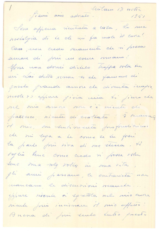 1951 MILANO Lettera attrice Lilla BRIGNONE al rientro a casa *AUTOGRAFO