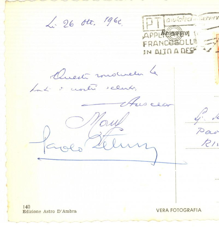 1962 Santuario di MONTENERO (LI) Cartolina Giovanni ANSALDO - AUTOGRAFO