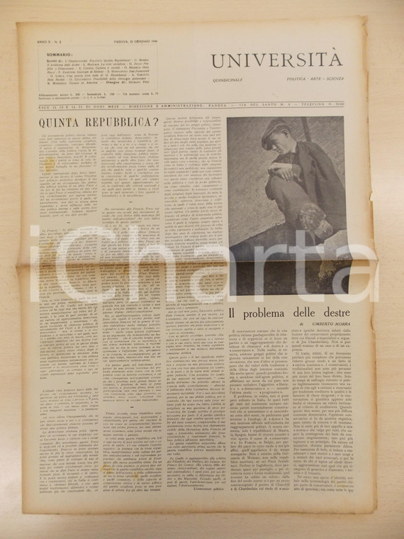 1946 PADOVA Rivista UNIVERSITÀ Anno II n. 2 - Quinta Repubblica? *34x50 cm