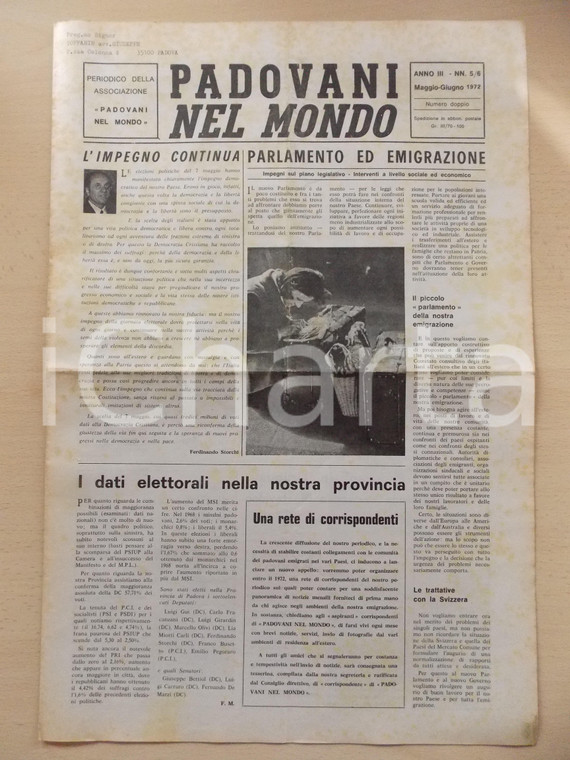 1972 PADOVANI NEL MONDO Rete di corrispondenti per il giornale *Periodico n.5-6
