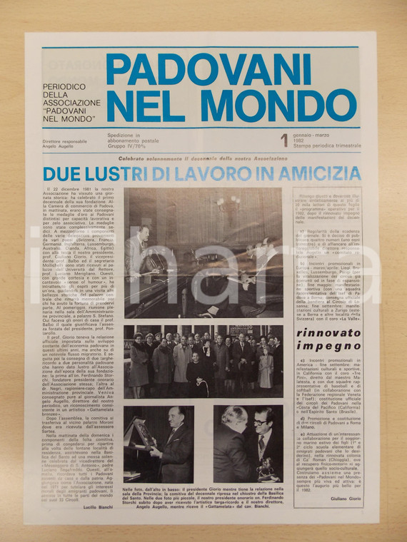 1982 PADOVANI NEL MONDO Decennale dell'associazione *Periodico n.1