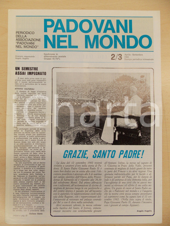1982 PADOVANI NEL MONDO Papa Giovanni Paolo II visita PADOVA *Periodico n.2/3
