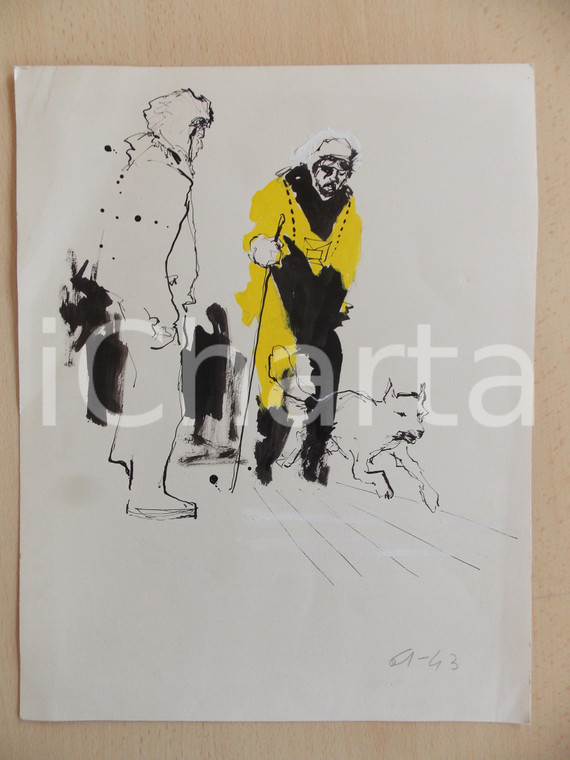 1961 IL VITTORIOSO ? Esploratore con cane *Illustrazione ORIGINALE 25x32 cm