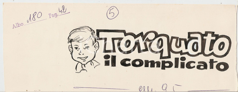 1955 ca JOLLY Torquato il complicato *Illustrazione ORIGINALE per testata 25x9cm