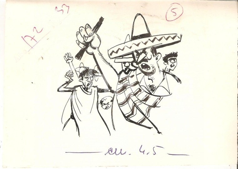 1955 ca IL VITTORIOSO ? Rivoluzione messicana *Illustrazione ORIGINALE 19x14 cm