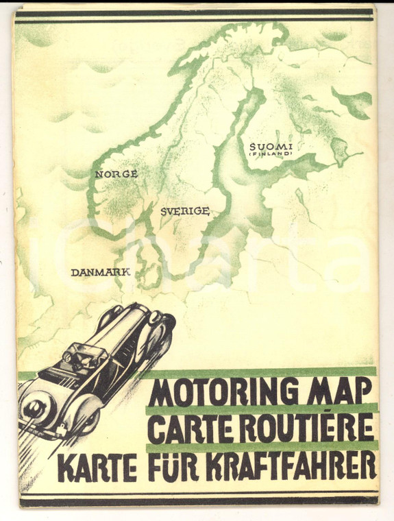 1937 NORTHERN EUROPE Motoring map *VINTAGE Illustrated 50x75 cm