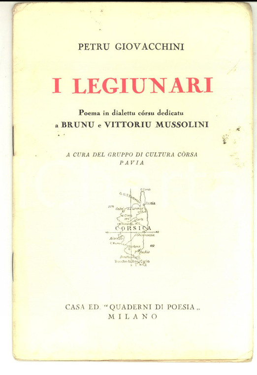 1929 Petru GIOVACCHINI I legiunari - Ed. QUADERNI DI POESIA - Cultura corsa