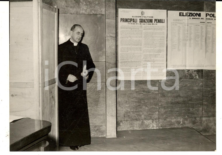 1958 MILANO ELEZIONI POLITICHE Mons. Giovanni Battista MONTINI al seggio *Foto