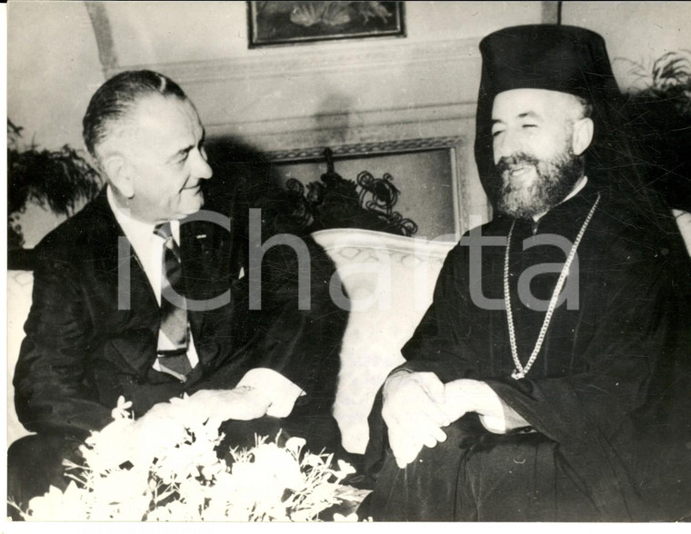 1962 CIPRO Vicepresidente Lyndon JOHNSON incontra l'arcivescovo MAKARIOS *Foto
