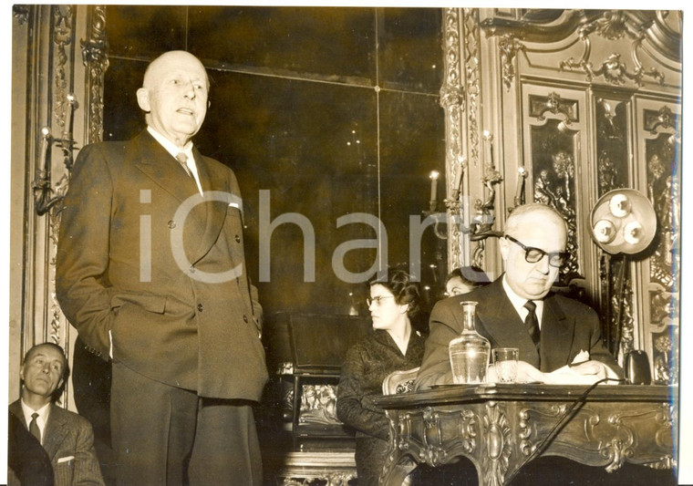 1957 MILANO Conferenza di Giuseppe Pella e Christian PINEAU all'ISPI *Foto