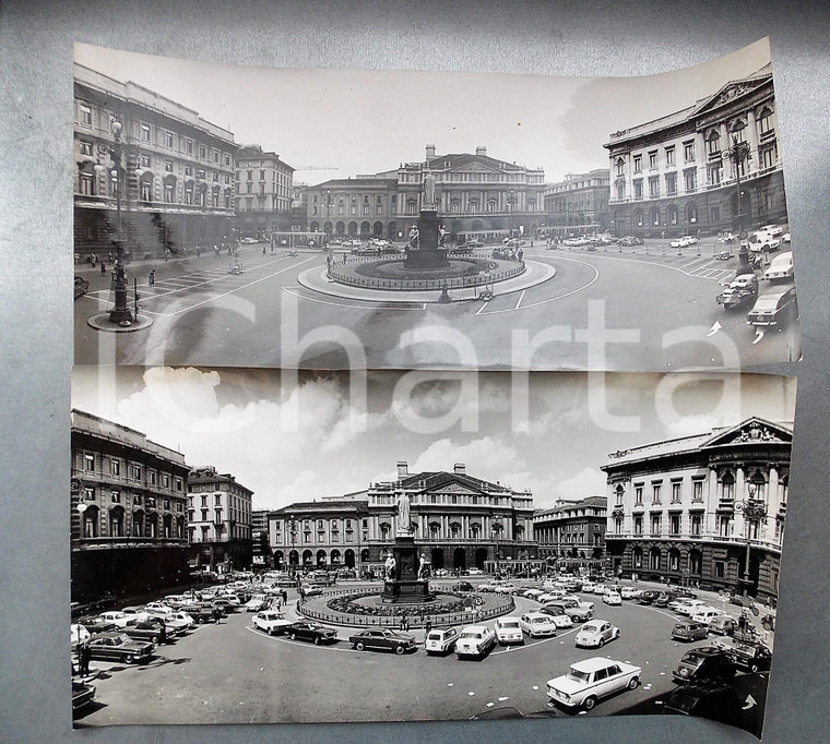 1968 MILANO Piazza della Scala deserta e con le auto *Foto DOPPIA PANORAMICA 