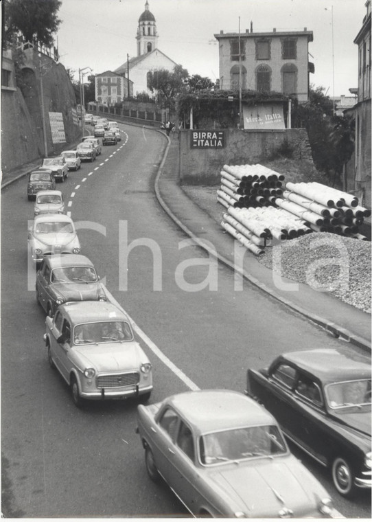 1965 ca GENOVA NERVI Traffico sull'Aurelia - Pubblicità BIRRA ITALIA *Foto 18x24