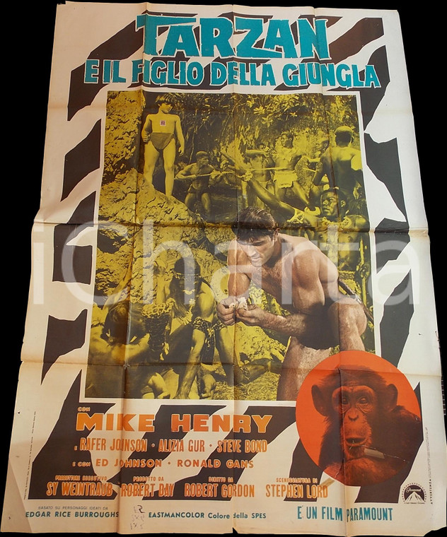 1968 TARZAN E IL FIGLIO DELLA GIUNGLA *Manifesto 2 fogli DANNEGGIATO 140x200