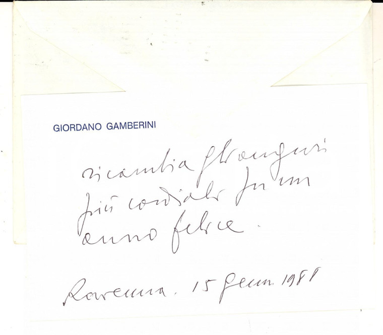 1988 MASSONERIA RAVENNA Giordano GAMBERINI - Biglietto di auguri autografo