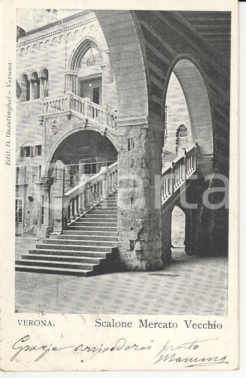 1900 ca VERONA Scalone del mercato vecchio - Scorcio panoramico *Cartolina FP VG