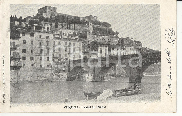 1905 ca VERONA Castel San Pietro visto dalle sponde dell'Adige *Cartolina FP VG