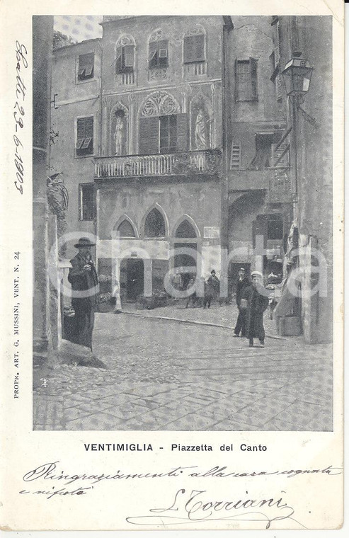 1903 VENTIMIGLIA Piazzetta del Canto *Cartolina ANIMATA bambino FP VG