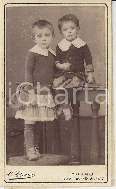 1880 ca MILANO Ritratto di due sorelline *Foto C. CLERICI CDV VINTAGE