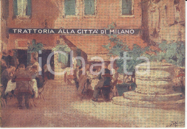 1935 ca VENEZIA - SAN MARCO Trattoria alla città di MILANO *Cartolina ILLUSTRATA