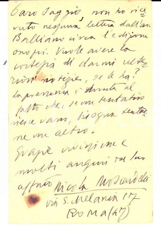 1931 ROMA Cartolina Nicola MOSCARDELLI - SIRIUS / GRUPPO DI UR - Autografo