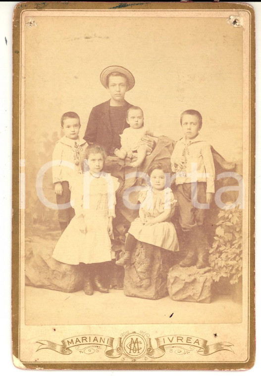 1910 ca IVREA Ritratto di sei giovani fratelli *Foto VINTAGE  B. MARIANI 11x16