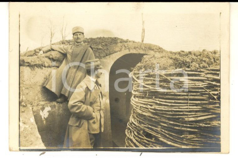 1915 ca WW1 ZONA DI GUERRA Ufficiali all'ingresso di un bunker *Foto 9x6 cm