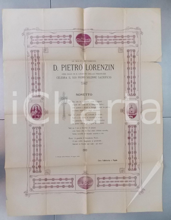 1939 SAN GIORGIO DELLE PERTICHE Sonetto a don Pietro LORENZIN per prima Messa