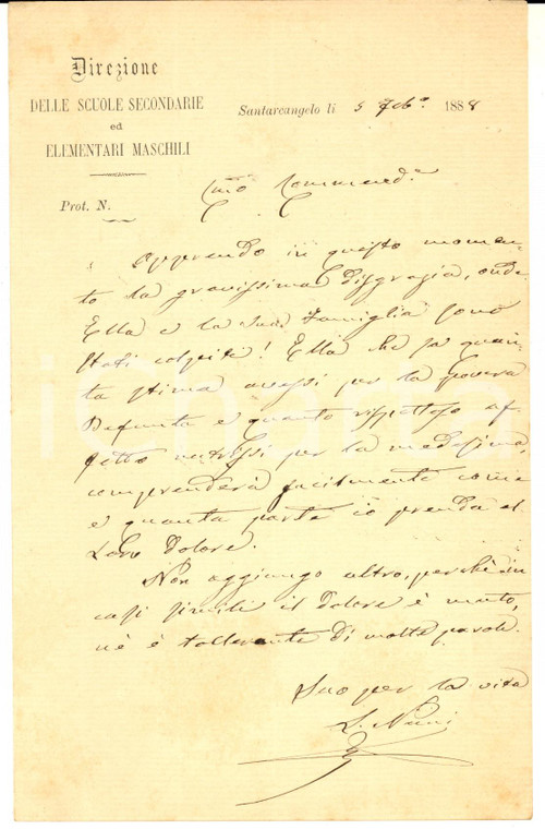 1888 SANTARCANGELO DI ROMAGNA Lettera L. NUCCI Direzione Scuole Secondarie