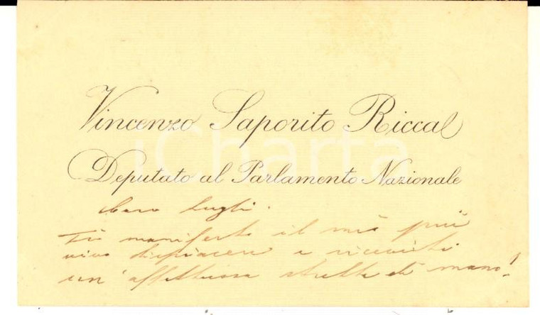 1890 ca ROMA Biglietto da visita on. Vincenzo SAPORITO RICCA - Autografo