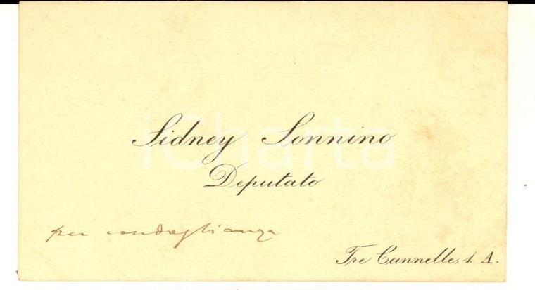 1890 ca ROMA Sidney SONNINO Deputato - Biglietto da visita messaggio autografo