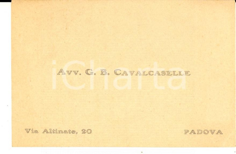 1926 PADOVA Biglietto avvocato Giovanni Battista CAVALCASELLE - Autografo