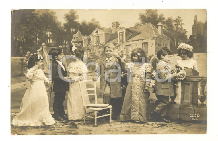 1910 ca GERMANIA BAMBINI Festa da ballo con piccoli adulti - Cartolina CURIOSA