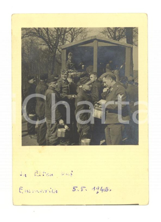 1940 WW2 EMMERICH AM REIN Militari del Reich al rancio - Fotografia 6x9 cm