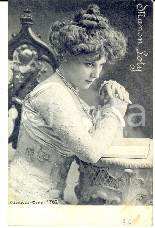 1900 ca THEATRE Actress Manon LOTY in a white dress *VINTAGE postcard ALTEROCCA