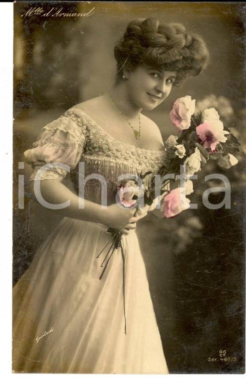 1908 THEATRE Actress Betty DARMAND - Portrait with flowers *VINTAGE postcard FP