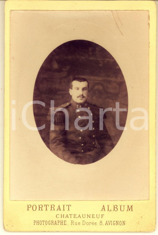 1882 AVIGNON ARMEE DE TERRE Officier du 58e rgt - Photo CHATEAUNEUF 11x16 cm