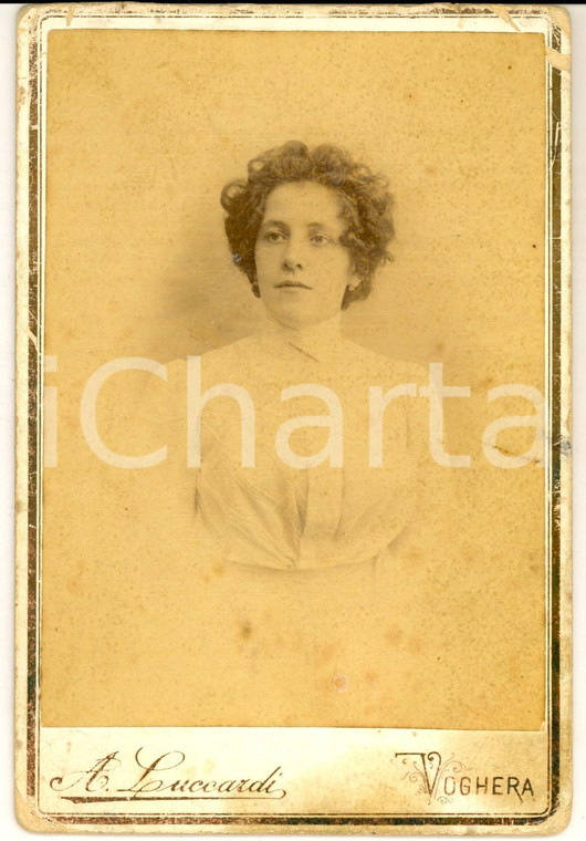 1890 ca VOGHERA Ritratto di donna in abito bianco - Foto A. LUCCARDI 11x16 cm