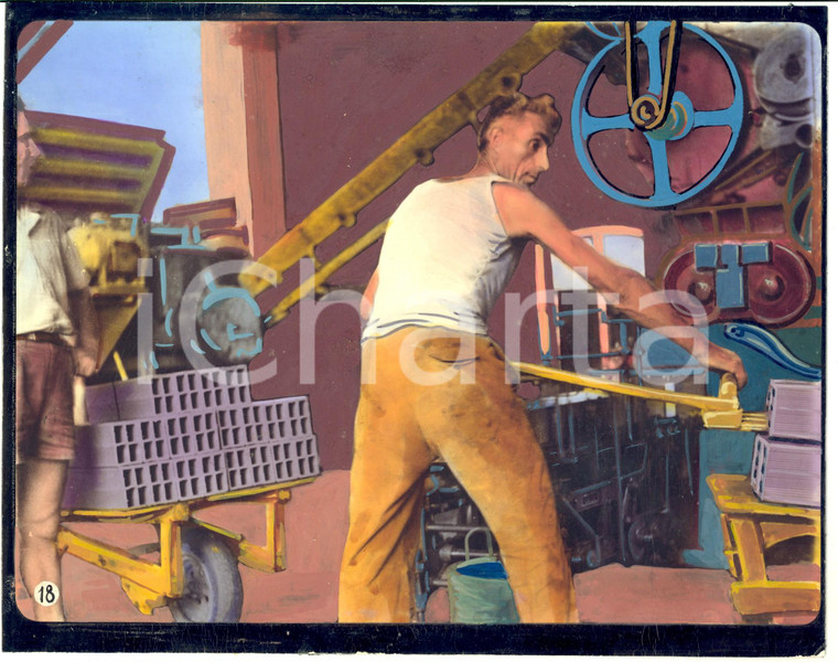 1955 ca STRADELLA (?) Operaio in una fabbrica di mattoni *Foto COLORATA A MANO