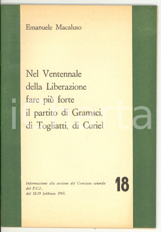 1965 Emanuele MACALUSO Nel Ventennale della Liberazione - Pubblicazione PCI