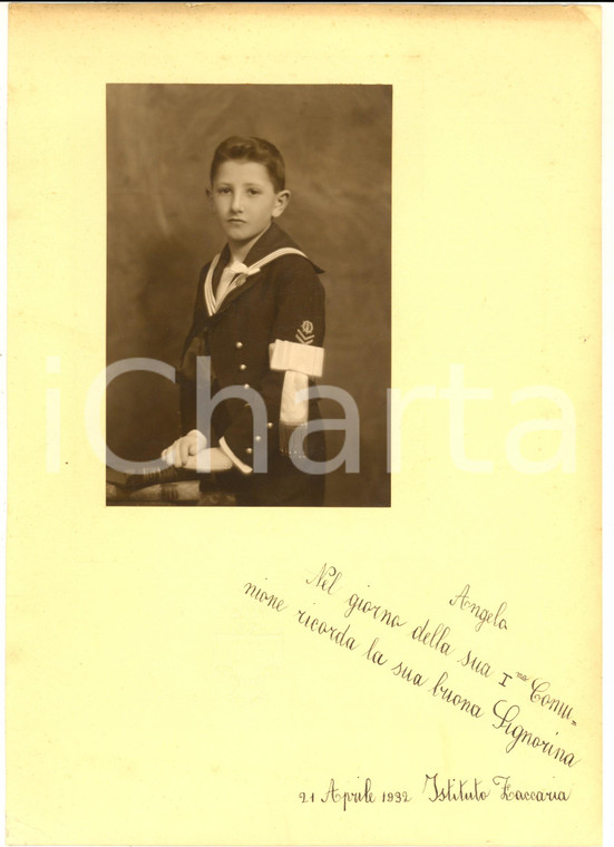 1932 MILANO Istituto ZACCARIA Ritratto alunno per Prima Comunione *Foto 22x28 cm