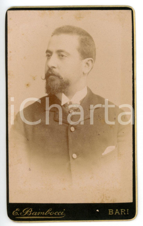 1890 ca BARI Ritratto maschile in soprabito scuro *Foto BAMBOCCI - CDV