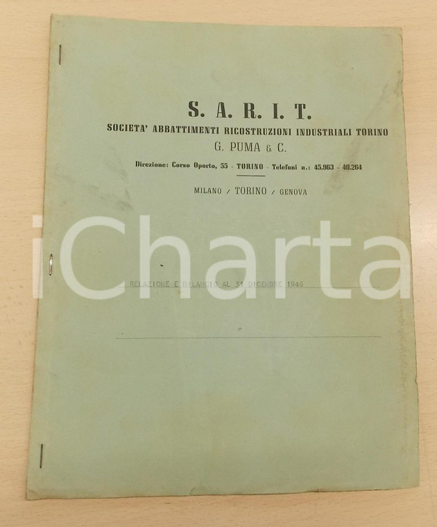 1946 TORINO Società  S.A.R.I.T. Relazione e bilancio al 31 dicembre - 11 pp.