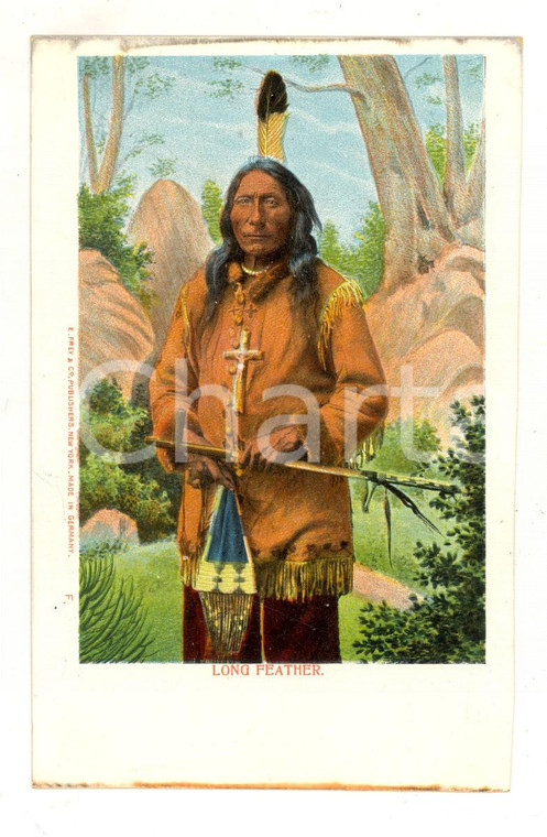 1900 ca USA Red Indian Chief with crucifix - Long Feather *Vintage postcard FP