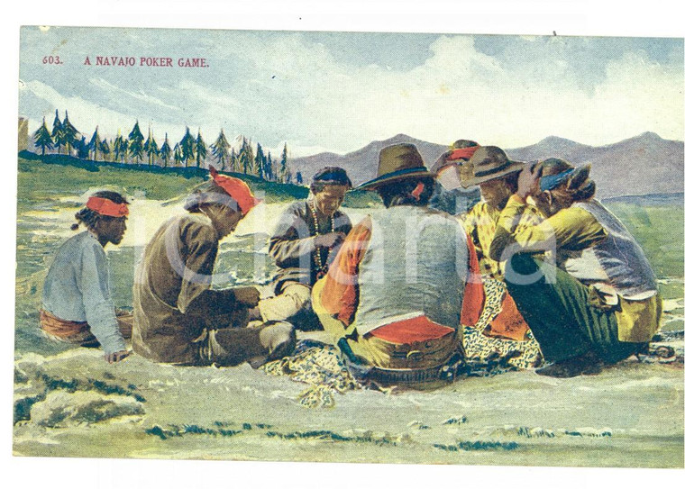 1910 ca NATIVE AMERICANS A Navajo poker game *Postcard TAMMEN RARE FP NV