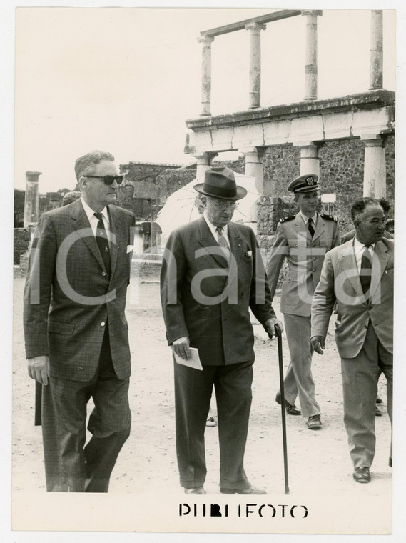 1956 POMPEI Il presidente Harry TRUMAN in visita agli scavi -Foto 13x18 cm
