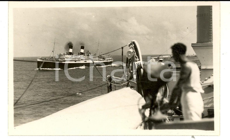 1930 OCEANO ATLANTICO Transatlantico GIULIO CESARE incrocia il DANTE *Foto