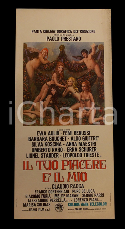 1973 IL TUO PIACERE E' IL MIO Sylva KOSCINA Barbara BOUCHET *Manifesto 32x70 cm