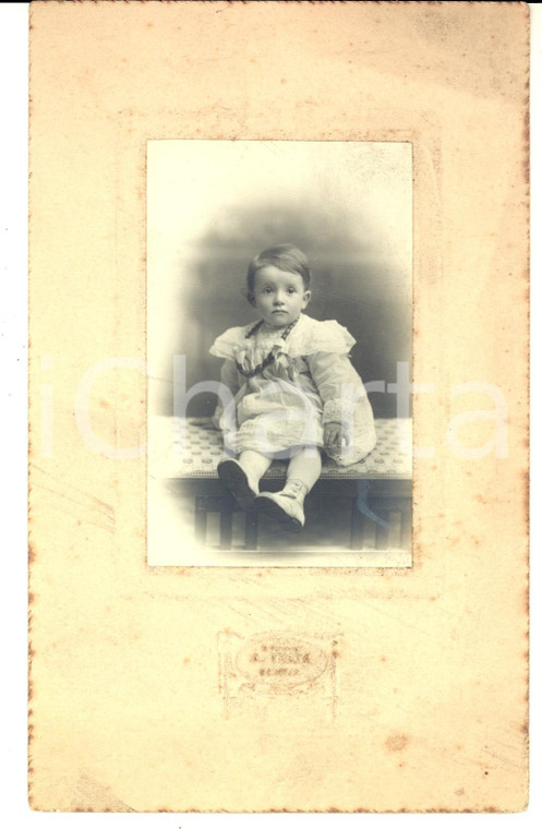 1900 ca GENOVA Ritratto di bambino in abito bianco - Foto A. TESTA 13x20 cm