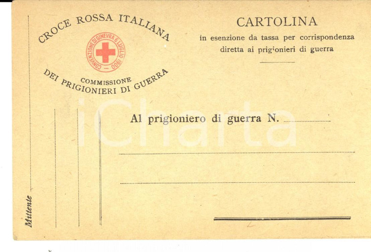 1915 ca WW1 CROCE ROSSA Commissione dei prigionieri di guerra - Cartolina FP