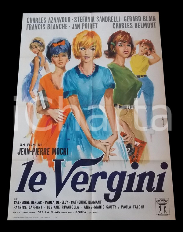 1963 LE VERGINI Charles AZNAVOUR Stefania SANDRELLI Gérard BLAIN *Manifesto 